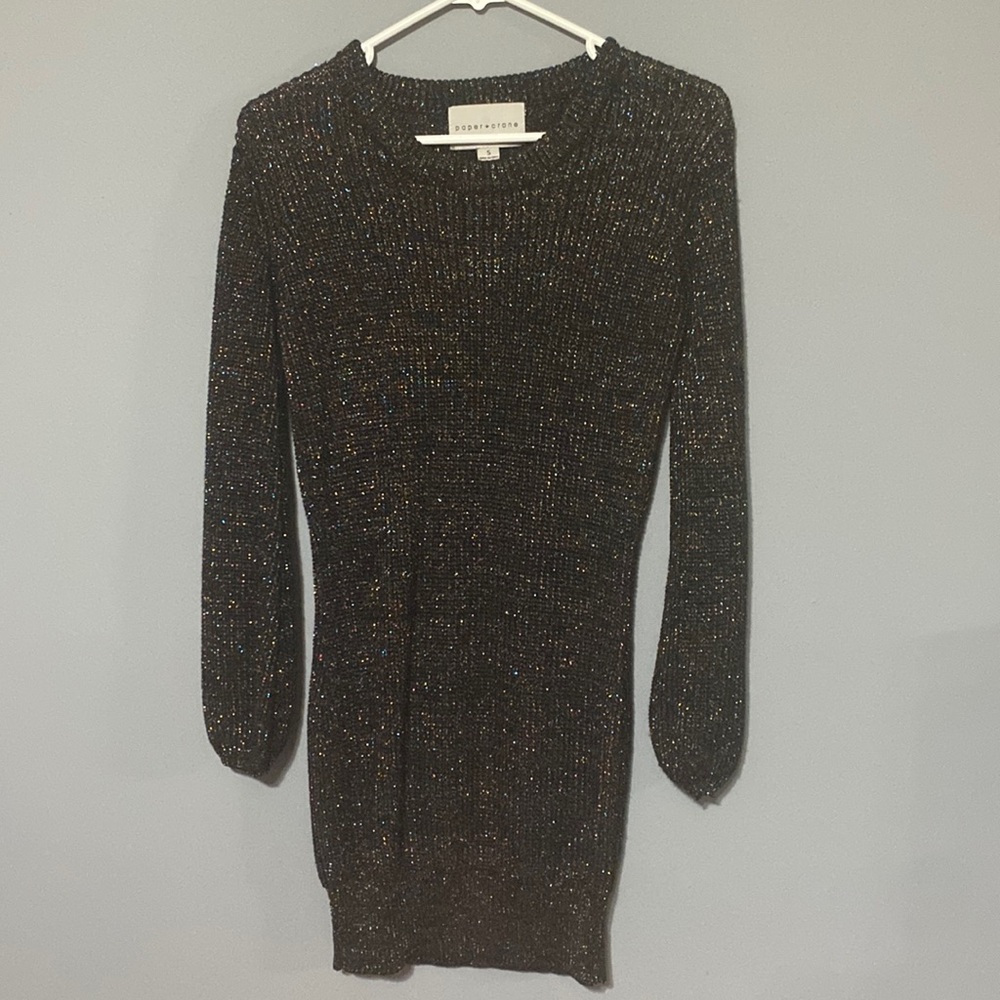 Paper crane black glitter knitted shirt dress